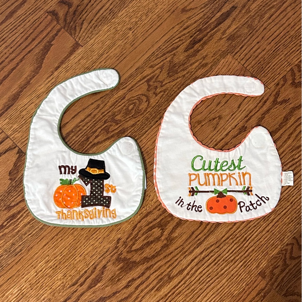 Pair of Halloween and Thanksgiving Day Bibs